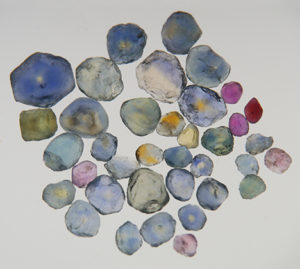 Figure 3. A selected assortment of unheated rough sapphires from the Rock Creek deposit weighing from 0.50 to 17 ct. 